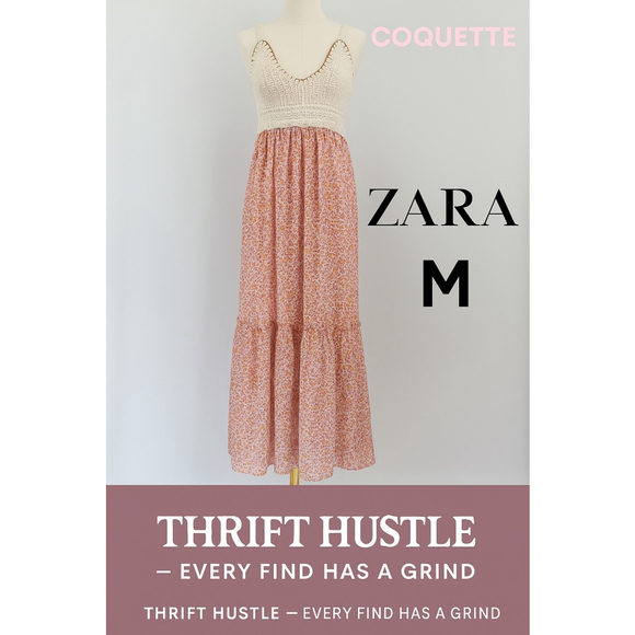 Zara Dresses & Skirts - ZARA Crochet Maxi Dress M Floral Boho Tiered Summer 2022 Sleeveless 46” Long
